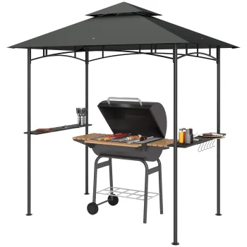 Outsunny Pavilion de gratar cu LED 240 x 150 x 258 cm rezistent la apa, ignifug, pavilion de gratar cu acoperis dublu | Aosom Romania imagine