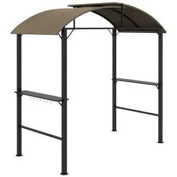 Outsunny Pavilion Gratar, 2 Blaturi Laterale, Carlige, Cadru din Otel, 1,1 x 2,3m, Khaki | Aosom Romania imagine