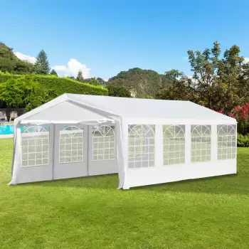 Outsunny Pavilion pentru extern cort pentru petreceri, casatorii cadru din otel impermeabil, Alb, 8x4x2.8m imagine