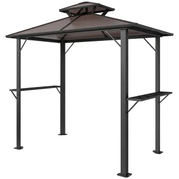 Outsunny Pavilion pentru gratar 2,5 x 1,5 m, adapost impermeabil cu acoperis dublu din policarbonat, raft lateral, maro | Aosom Romania imagine