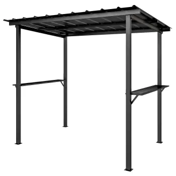 Outsunny Pavilion pentru gratar 2,71 x 1,82 m pavilion de gradina cu acoperis inclinat, rafturi laterale, protectie UV 50+ Negru | Aosom Romania imagine