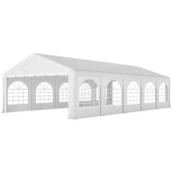 Outsunny Pavilion pentru Petreceri 10x5 m cu 10 Pereti Laterali Detasabili, Pavilion de Gradina cu 5 Sectiuni, Usi cu Fermoar si Ferestre, Pavilion pentru Nunti, Evenimente, Intalniri, UV30+, Alb | Aosom Romania imagine
