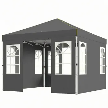 Outsunny Pavilion pliabil 300x300 cm Pop-up cu UPF50+ 4 laterale detasabile Inaltime reglabila si husa de transport Gri inchis | Aosom Romania imagine