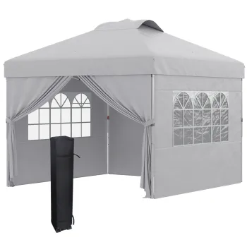 Outsunny Pavilion Pliabil cu Inaltime Reglabila, Usa, 2 Ferestre si Geanta de Transport, 297x297x284 cm, Gri Deschis | Aosom Romania imagine