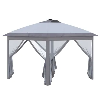 Outsunny Pavilion pliant 3,3 x 3,3 m cu iluminare LED, draperii din plasa, geanta de transport, Gri | Aosom Romania imagine