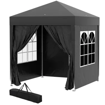 Outsunny Pavilion pliant, cort berarie, 4 pereti laterali detasabili, 2 ferestre, cadru metalic, 2 x 2m, Negru | Aosom Romania imagine