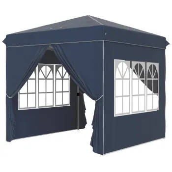 Outsunny Pavilion pop-up 2,5 x 2,5 m cu pereti laterali si geanta de transport, cort de gradina reglabil pe inaltime UPF50+, Albastru inchis | Aosom Romania imagine