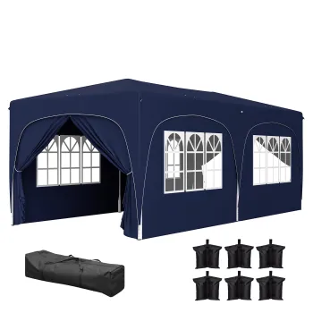 Outsunny Pavilion pop-up 3 x 6 m cu pereti laterali, cort de gradina reglabil in inaltime UPF50+ cu husa de transport si saci de nisip | Aosom Romania imagine