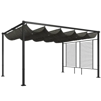Outsunny Pergola 3,87 x 2,97 m - copertina pentru terasa cu acoperis glisant, 2 panouri de intimitate, UV50+ gri inchis | Aosom Romania imagine