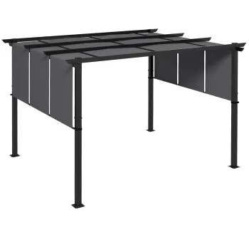 Outsunny Pergola de Exterior de 3 x 3,5 m cu Copertina Retractabila, Foisor de Gradina, Umbrar pentru Veranda, Terasa, Gri Inchis imagine