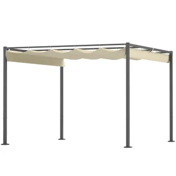 Outsunny Pergola de gradina 3 x 3 m cu acoperis retractabil, pavilion, copertina pentru umbra, UPF30+, bej | Aosom Romania imagine