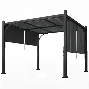 Outsunny Pergola de gradina 3 x 3 m tonela de gradina cu copertina glisanta, structura metalica, pentru exterior, Gri Inchis | Aosom Romania imagine