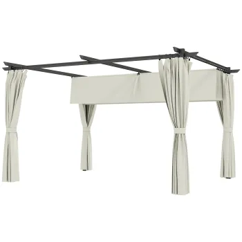 Outsunny Pergola de gradina exterioara 3 x 4 m, acoperis retractabil si perdele, anti-UV UPF30+, pentru gratar, patio, terasa, crem | Aosom Romania imagine