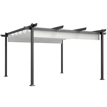 Outsunny Pergola Retractabila cu Structura din Aluminiu, Copertina de Soare pentru Gradina sau Terasa, 390x390x223 cm, Alb | Aosom Romania imagine
