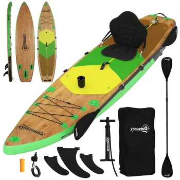 Outsunny Placa Paddle Surf Gonflabila SUP Extra Lunga de 335 cm cu Scaun Vasla Convertibila Aripioare Pompa si Rucsac Capacitate 180 kg | Aosom Romania imagine