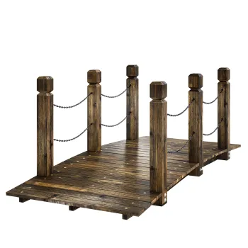 Outsunny Pod de Gradina din Lemn 1,51 m Pod Decorativ pentru Iaz Rustic cu Balustrade de Siguranta Carbonizat | Aosom Romania imagine