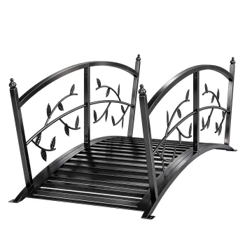 Outsunny Pod de Gradina Metalic 1,2 m Pod Decorativ pentru Iaz cu Balustrade de Siguranta si Design cu Frunze Negru | Aosom Romania imagine