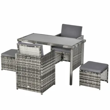 Outsunny Polyrattan Sitzgruppe pentru 4 persoane Essgruppe Gartenset Garnitur cu Perna, Gri | Aosom Romania imagine