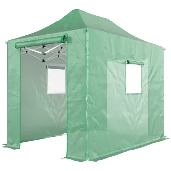 Outsunny Pop Up Sera aprox. 200x300x270 cm pliabila din folie cu acoperis in sarpanta, usi si ferestre cu fermoar | Aosom Romania imagine