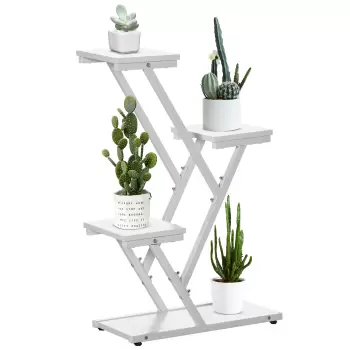 Outsunny Raft pentru plante cu 4 niveluri, suport pentru flori, suport pentru ghiveci de colt pentru interior, exterior, veranda, balcon, sufragerie, dormitor imagine