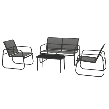 Outsunny Salon de gradina 4 piese cu 2 fotolii 1 canapea 2 locuri de exterior si masa de cafea blat sticla securizata | Aosom Romania imagine