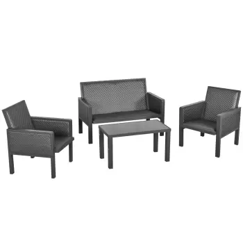 Outsunny Salon de Gradina cu Canapea de Exterior si Masuta, Mobilier de Gradina din Ratan Sintetic, Set 4 Buc, Gri imagine