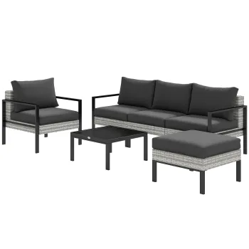 Outsunny Salon de gradina de exterior pentru 5 persoane, salon de balcon din rasina tressee cu fotolii, taburet si masa de cafea gri deschis | Aosom Romania imagine