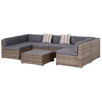 Outsunny Salon de Gradina din Rattan din 7 Piese, Set Mobilier cu Masuta si Canapea Modulara cu Perne, Gri imagine