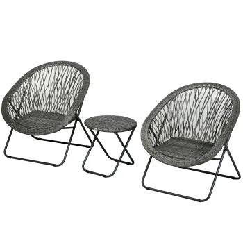 Outsunny Salon de gradina exterior din rachita set masa si scaune exterioare pentru 2 persoane masa 2 scaune pliabile gri | Aosom Romania imagine