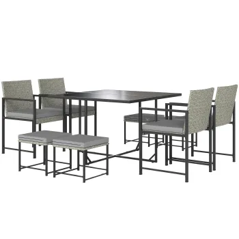 Outsunny Salon de gradina exterior din rasina impletita 8 locuri cu perne si blat de sticla temperata, gri | Aosom Romania imagine