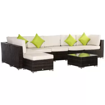 Outsunny Salon de Gradina Set 8 Piese, Salon de Gradina Modular cu Canapea si Masuta de Exterior imagine