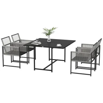 Outsunny Salon de gradina set masa si scaune cu 1 masa de dining si 4 scaune spatar pliabil tava sticla securizata | Aosom Romania imagine