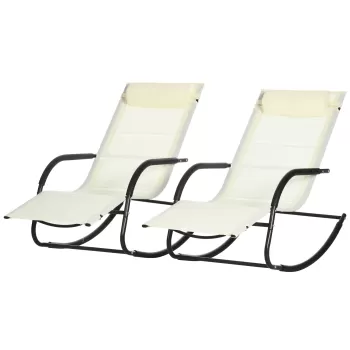 Outsunny Scaun Balansoar de Gradina din Otel cu Cotiere si Tetiera Detasabile, 67x144x87 cm, Gri si Bej | AOSOM RO imagine