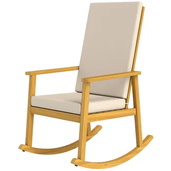 Outsunny Scaun balansoar din lemn de acacia Fotoliu balansoar cu spatar inalt Perne pana la 160 kg 60 x 89 x 107 cm Bej | Aosom Romania imagine