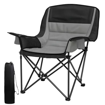 Outsunny Scaun de Camping Pliabil cu 2 Suporturi pentru Pahare si Buzunare Laterale, 99x71x103 cm, Gri | Aosom Romania imagine