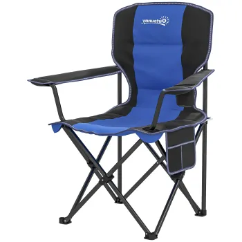 Outsunny Scaun de Camping Pliabil cu Buzunar si Suport pentru Pahar, 94x62x110 cm, Albastru | Aosom Romania imagine