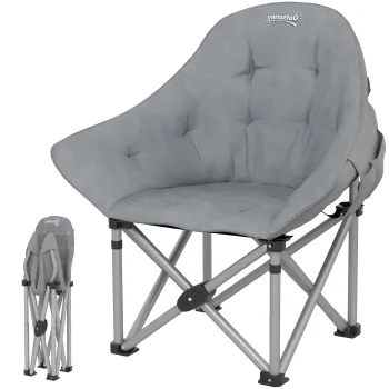 Outsunny Scaun de camping pliabil portabil si usor cu scaun captusit, buzunare laterale si sac de transport, gri inchis | Aosom Romania imagine