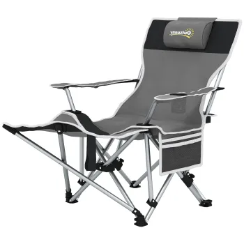 Outsunny Scaun de Camping Pliabil si Rabatabil cu Suport pentru Picioare Detasabil si Tetiera, 82x50/100x88 cm, Negru | Aosom Romania imagine