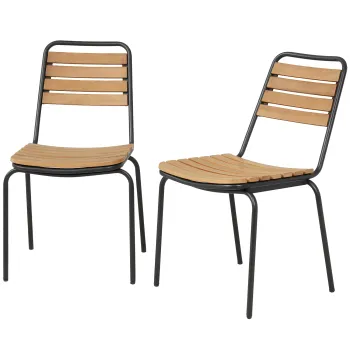 Outsunny Scaun de gradina set 2 buc. rezistent la intemperii, scaune din otel si lemn, stivuibile cu spatar, suport pana la 160 kg, Lemn natural | Aosom Romania imagine