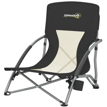 Outsunny Scaun de plaja pliabil, scaun camping pliabil usor, husa de transport, suport pentru pahar, 58 x 55 x 62 cm, negru | Aosom Romania imagine