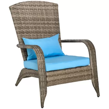 Outsunny Scaun din Rachita tip Adirondack pentru Gradina, Scaune de Exterior din Ratan, Perne Moi, Spatar Inalt Curbat si Cotiera, Albastru Deschis imagine