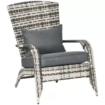 Outsunny scaun din Rachita tip Adirondack pentru Gradina, Scaune de Exterior din Ratan, Perne Moi, Spatar Inalt Curbat si Cotiera, Gri imagine