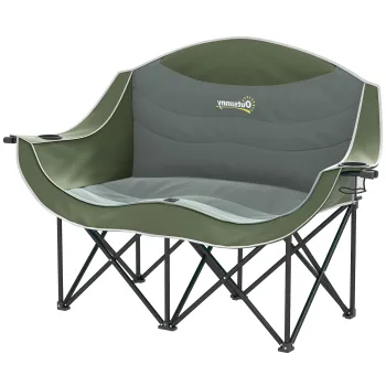 Outsunny Scaun pliabil 2 locuri scaun camping cu suport pentru bauturi geanta de transport pana la 250 kg Verde | Aosom Romania imagine