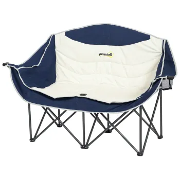 Outsunny Scaun pliant pliabil 2 locuri Scaun camping cu suport pentru bauturi Geanta de transport pana la 250 kg Albastru | Aosom Romania imagine
