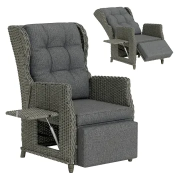 Outsunny Scaun ratan cu masa rabatabila, sezlong scaun de gradina spatar reglabil si suport pentru picioare 81 x 58 x 98,5 cm Gri inchis | Aosom Romania imagine