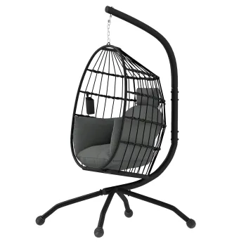 Outsunny Scaun Suspendat in Forma de Ou cu Cos Pliabil si Perna Groasa, 120x88x192 cm, Negru | Aosom Romania imagine
