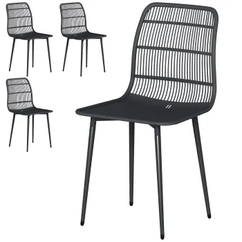 Outsunny Scaune de Dining pentru Exterior Set de 4, Scaune de Gradina cu Spatar Fisurat, Negru | Aosom Romania imagine
