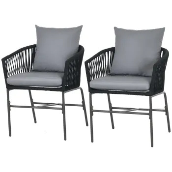 Outsunny Scaune de exterior, set de 2, design boho, perne pentru sezut si spatar, sezut confortabil, cadru metalic, Negru | Aosom Romania imagine