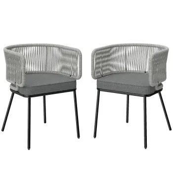 Outsunny Scaune de gradina 2 buc Polyrattan fotolii cu perne lavabile Picioare reglabile Cadru din otel, rezistent la UV | Aosom Romania imagine