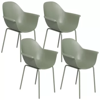 Outsunny Scaune De Gradina 4 Bucati, Scaune Stivuibile De Exterior Cu Spatar Inalt Si Cotiera, Scaun De Masa Cu Cadru din Metal Set De 4, Verde imagine